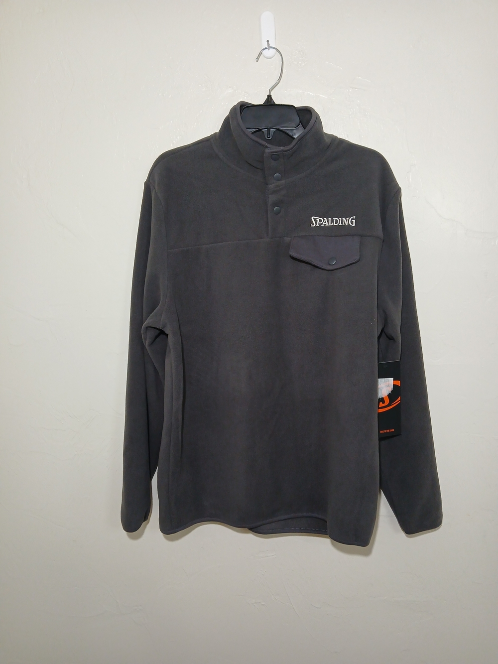 Spalding Men's Charcoal Gray Long Sleeve Fleece Pullover Jacket M NWT